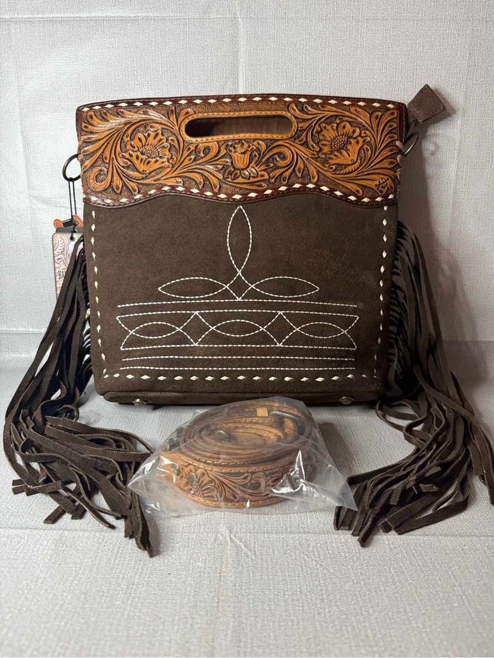 I American Darling Hand Tooled And Stitched Genuine Leather Crossbody Purse